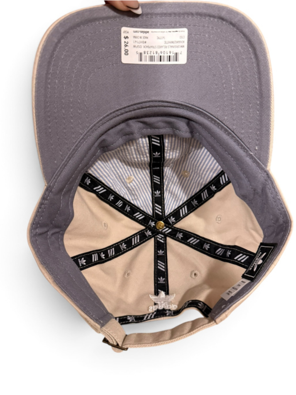 Adidas Originals Relaxed Strapback Hat BH7141 Khaki White Trefoil OSFM NWT - Picture 6 of 11